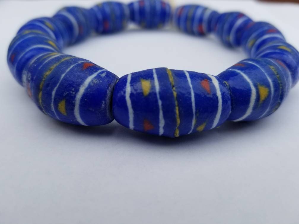 12 Blue African Hand-painted Beads, African Beads