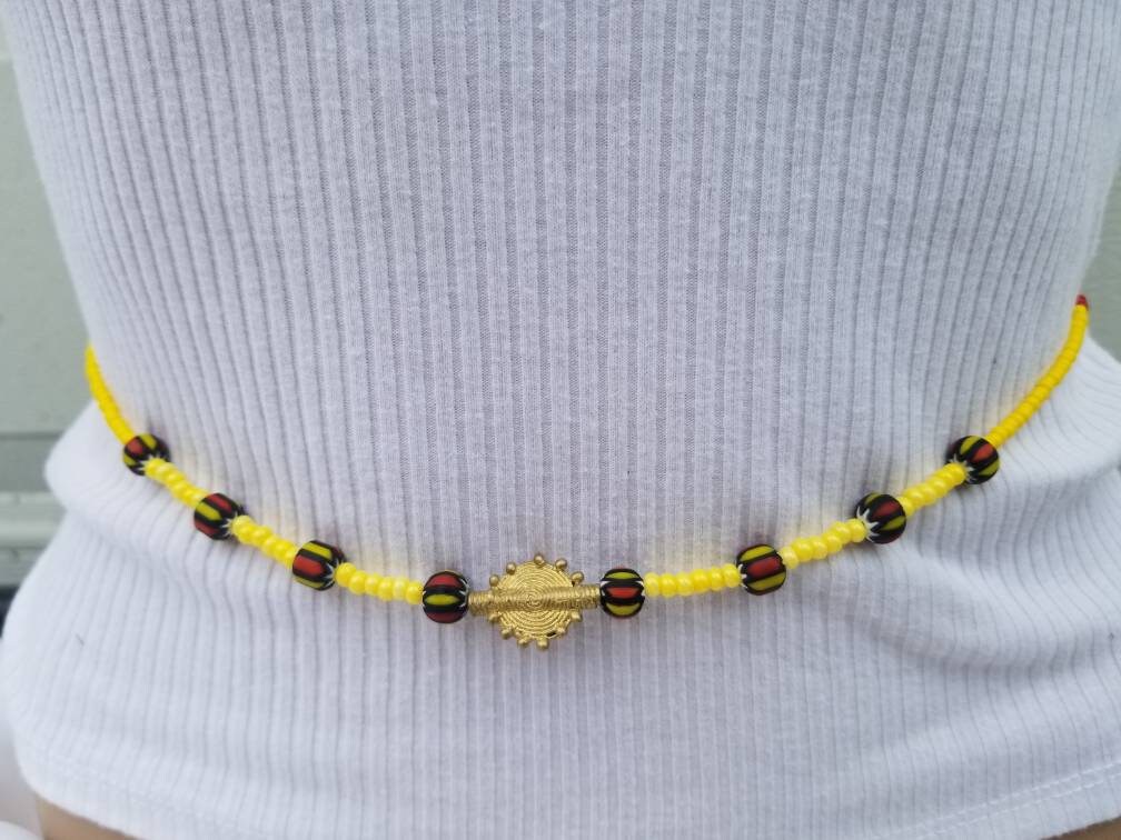 Yellow Moon and Sun Brass Waist Beads, African Waist Beads, Belly Chain with Clasp