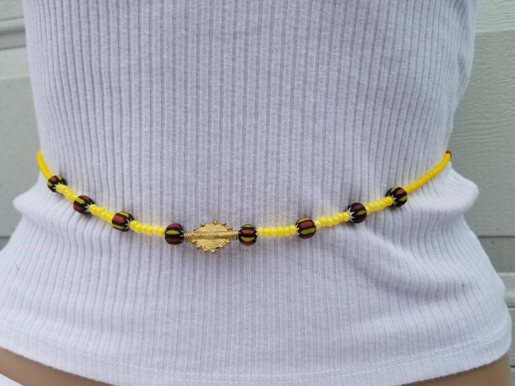 Yellow Moon and Sun Brass Waist Beads, African Waist Beads, Belly Chain with Clasp