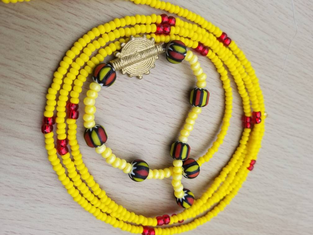 Yellow Moon and Sun Brass Waist Beads, African Waist Beads, Belly Chain with Clasp