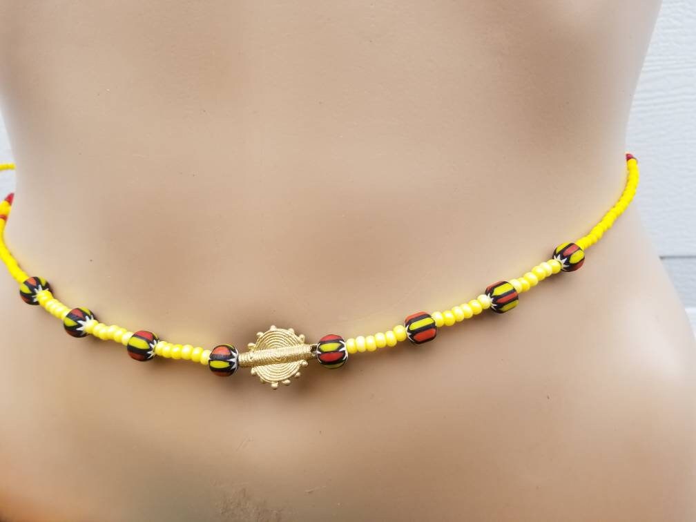 Yellow Moon and Sun Brass Waist Beads, African Waist Beads, Belly Chain with Clasp