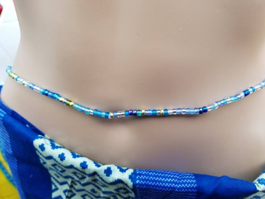 Blue Mix Glass Waist Beads, Belly Waist Chain