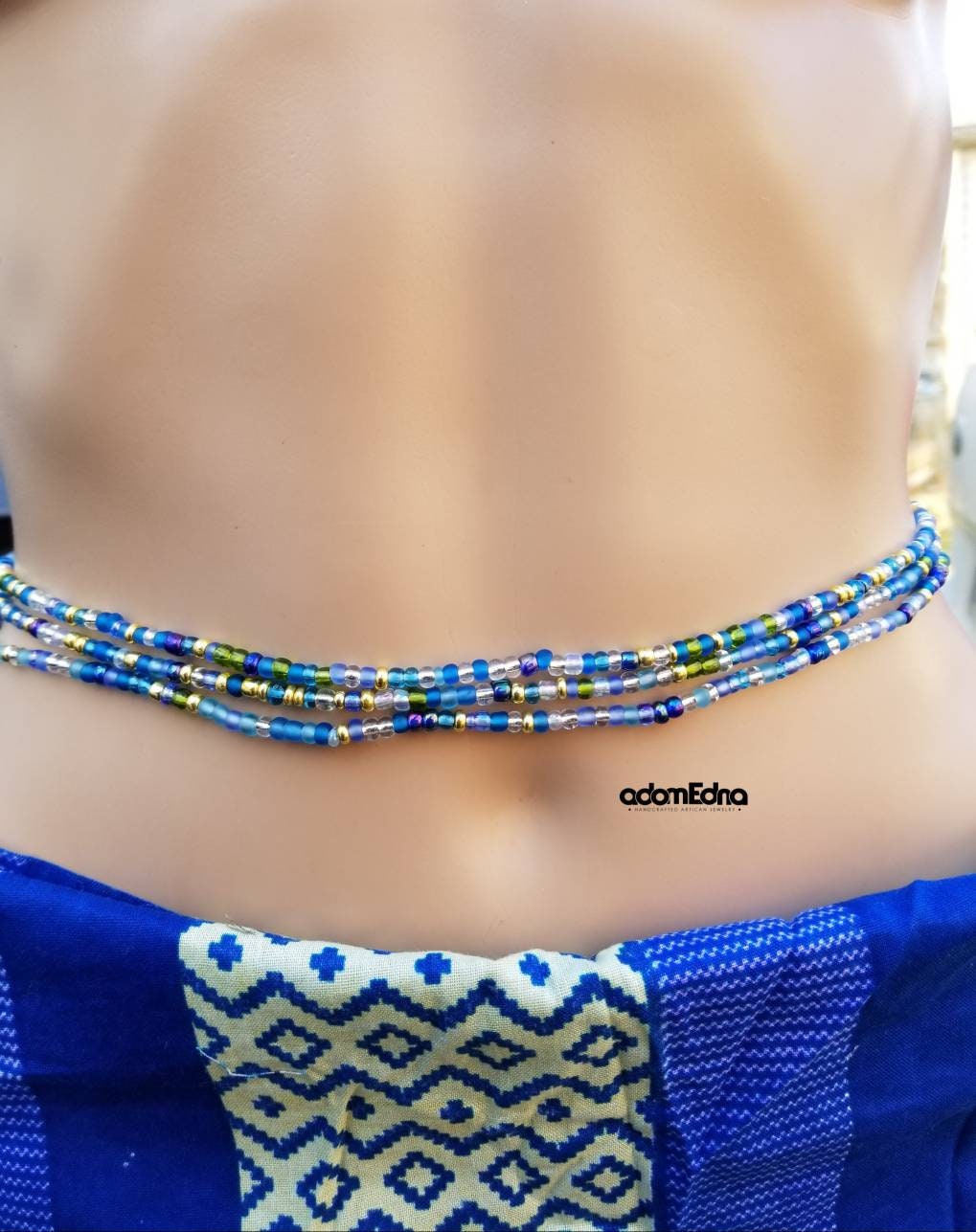 Blue Mix Glass Waist Beads, Belly Waist Chain