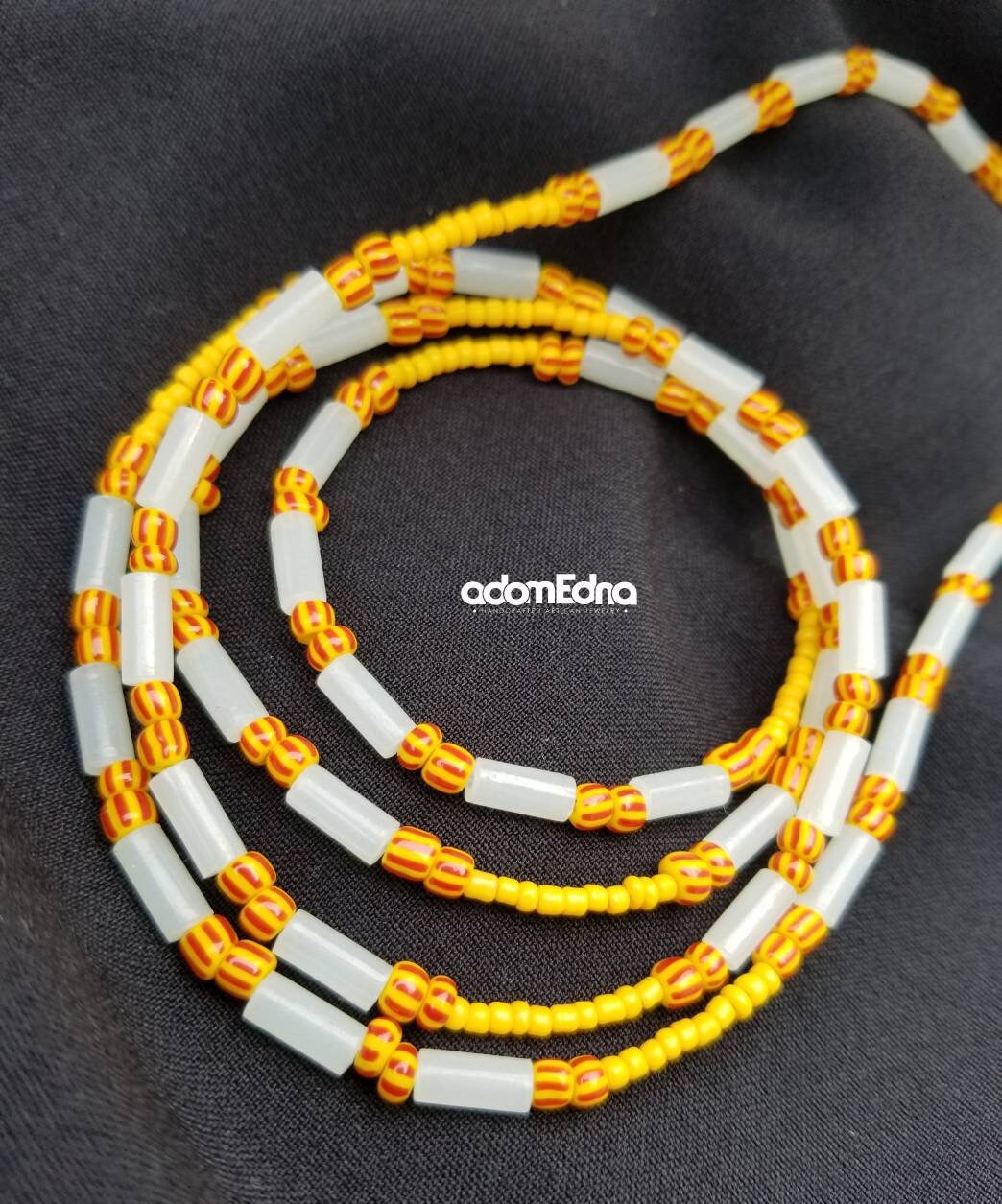 Yellow African Glow In The Dark Waist Beads, Belly Beads, Stomach Beads