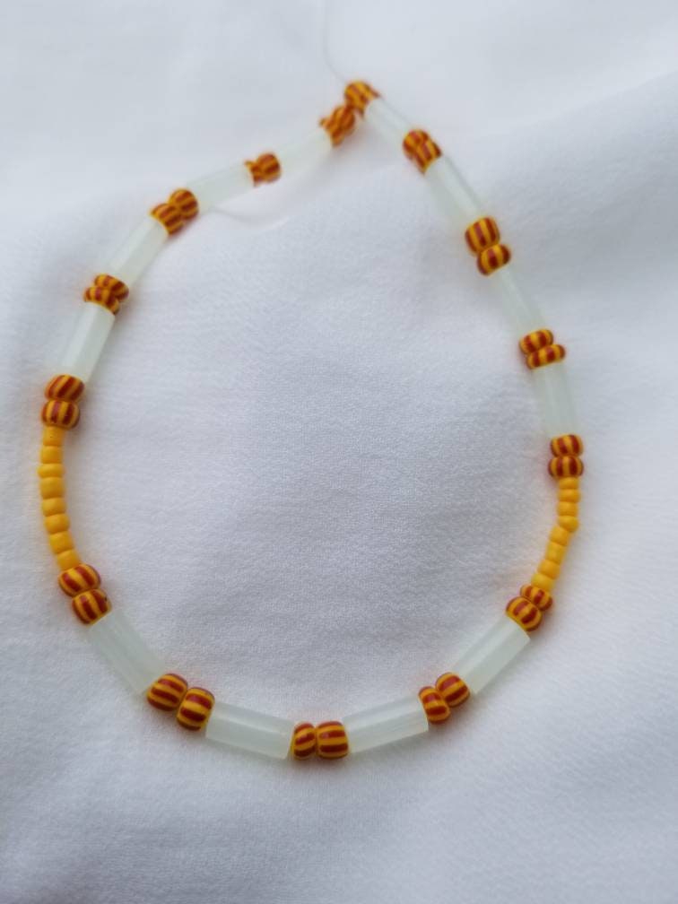 Yellow African Glow In The Dark Waist Beads, Belly Beads, Stomach Beads