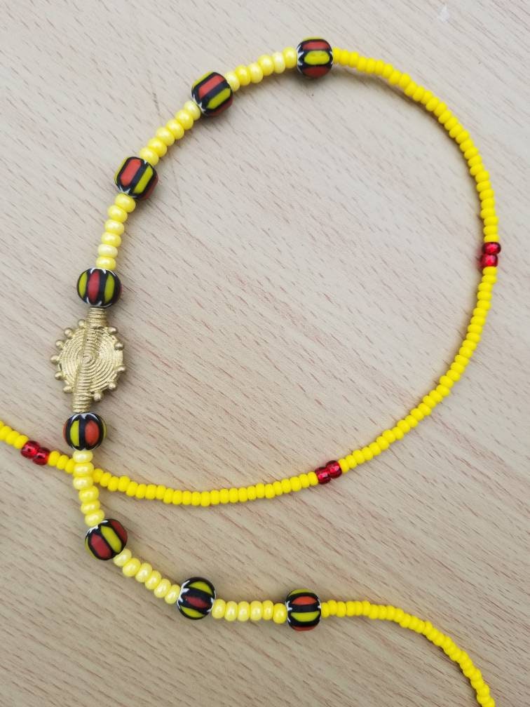 Yellow Moon and Sun Brass Waist Beads, African Waist Beads, Belly Chain with Clasp