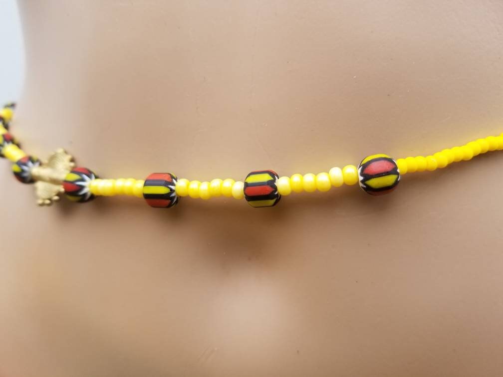 Yellow Moon and Sun Brass Waist Beads, African Waist Beads, Belly Chain with Clasp