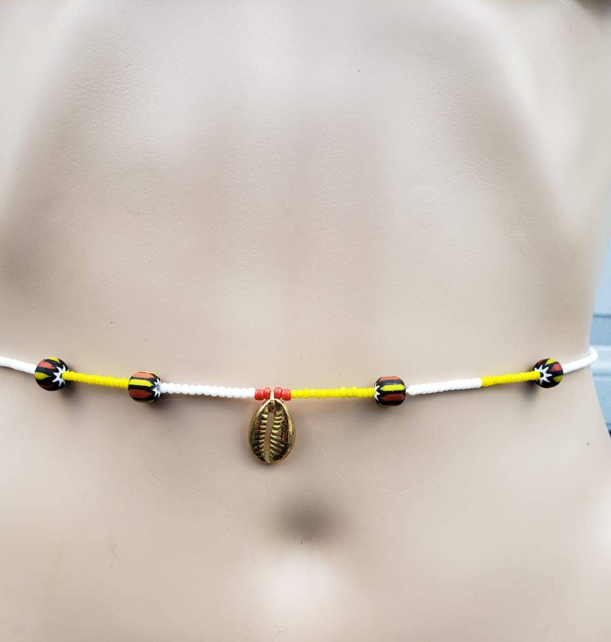 Cowrie African Waist Beads, Beaded Belly Chain