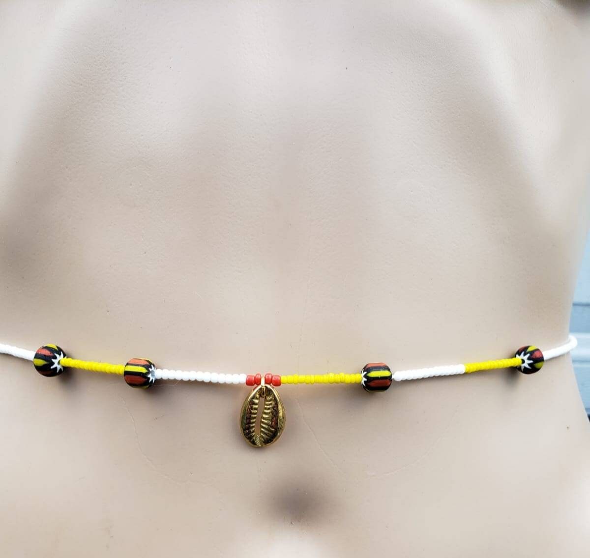 Cowrie African Waist Beads, Beaded Belly Chain