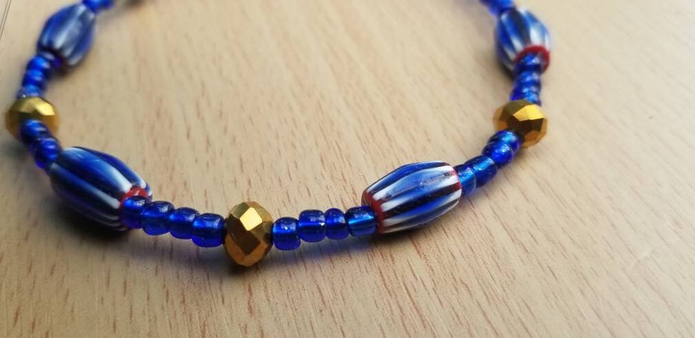 Blue Chevron Anklet, Women Jewelry, African Jewelry