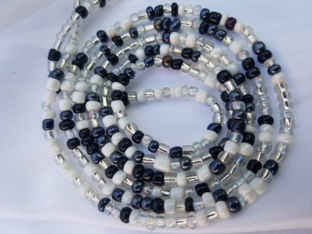 Black and White Belly Beads, Tie on Belly Beads, Stretch Waist Beads