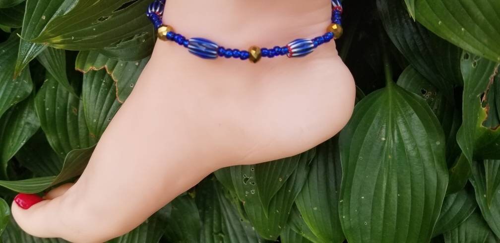 Blue Chevron Anklet, Women Jewelry, African Jewelry