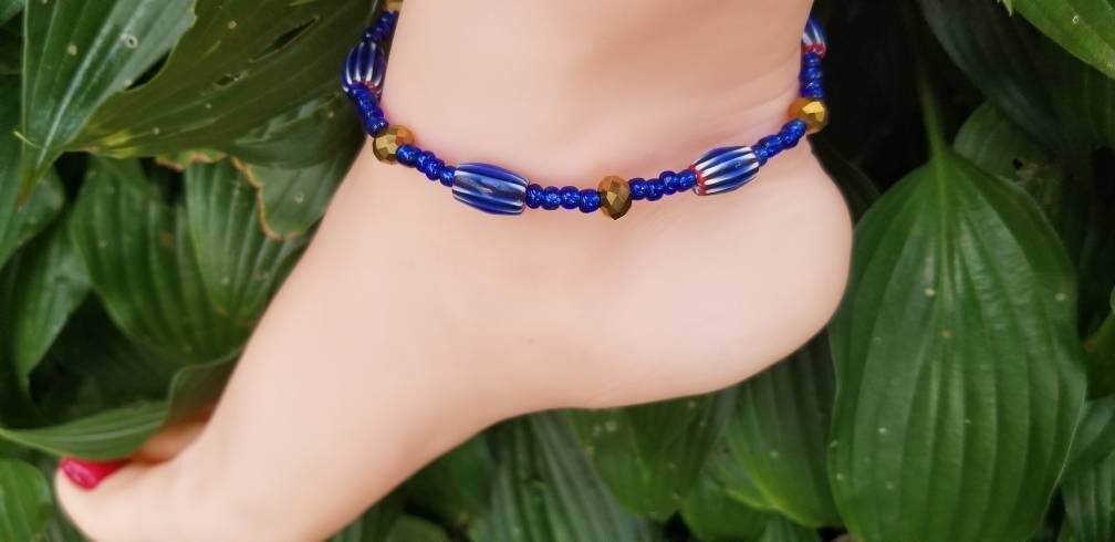 Blue Chevron Anklet, Women Jewelry, African Jewelry