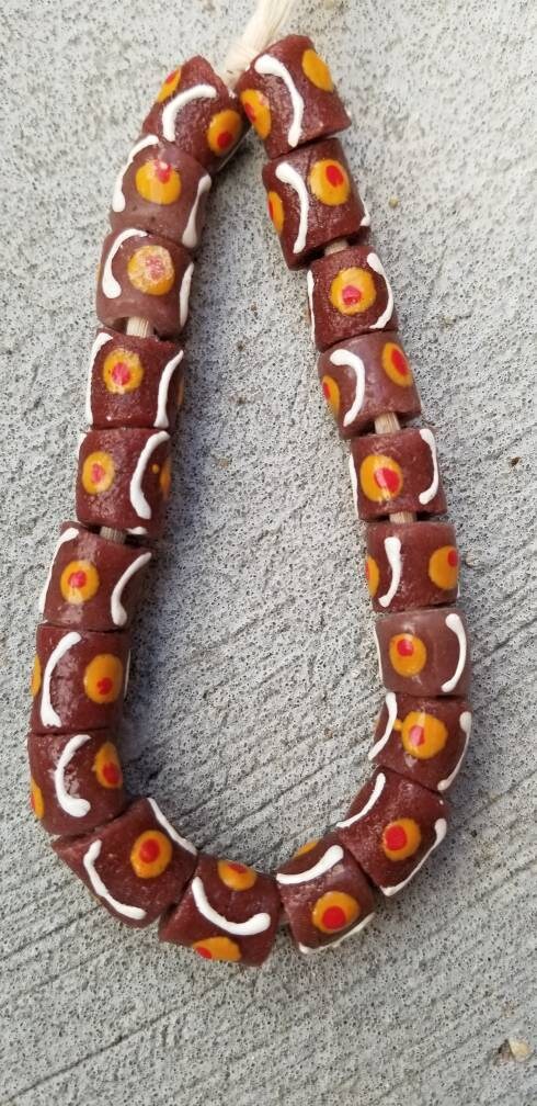 20 Brown Hand Painted Beads, Krobo Glass Beads, African Beads, Tribal Beads