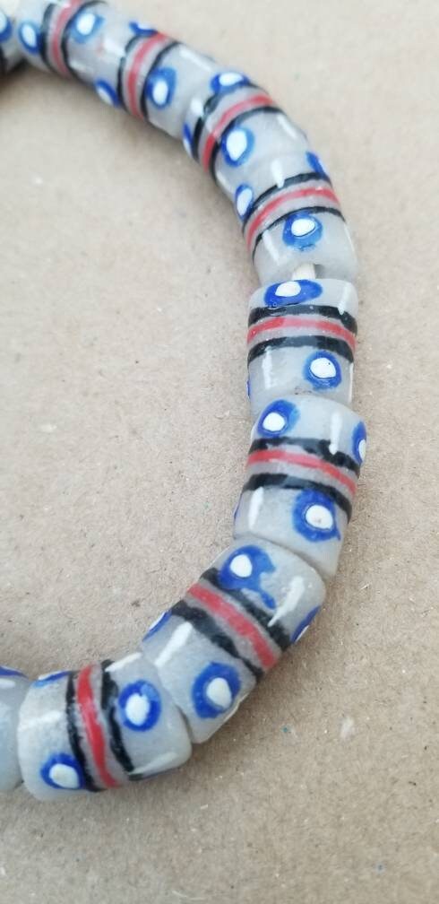 Frosted Clear African Beads, 16 Hand painted Beads, Krobo Beads