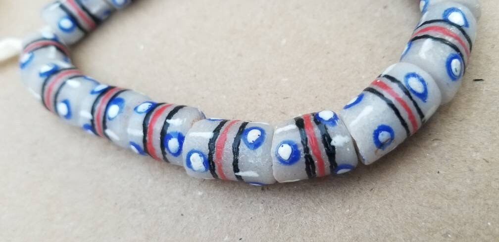 Frosted Clear African Beads, 16 Hand painted Beads, Krobo Beads