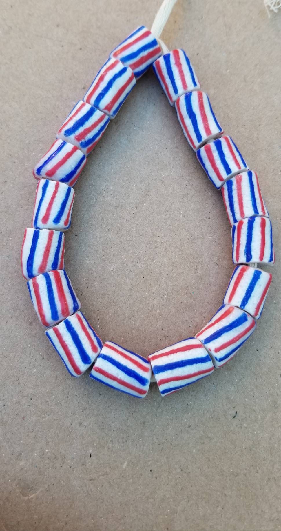 White Red Blue African Beads, Krobo Beads, Ethnic Beads