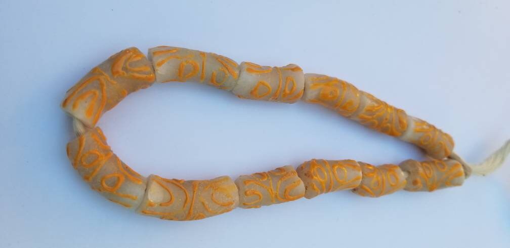 Frosted African Handprinted Beads, African Beads, Natural Beads