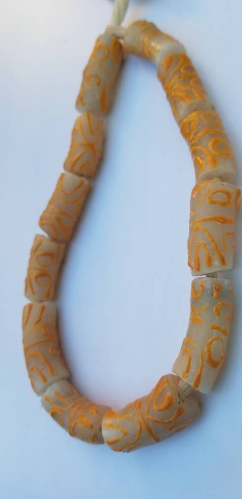 Frosted African Handprinted Beads, African Beads, Natural Beads