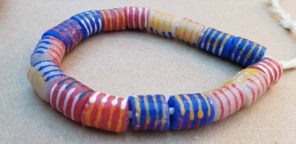 Mix Striped African Beads, Jewelry Making Beads, Krobo Glass Beads