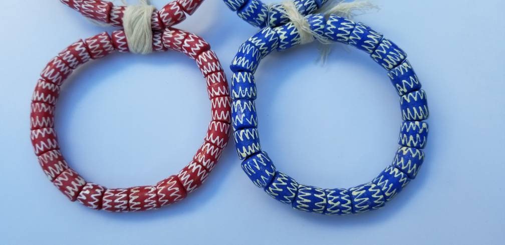 20 Powdered Glass Beads, Red Krobo Beads, Blue Krobo Beads