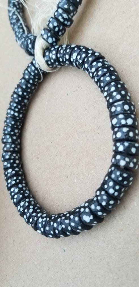 Black and Blue Polka Dot Krobo Beads, Ethnic African Beads