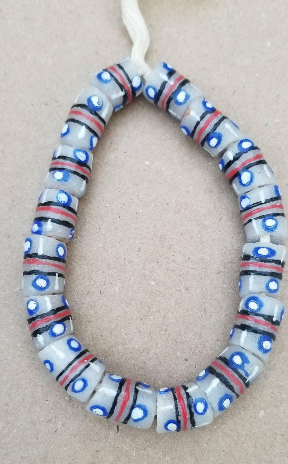 Frosted Clear African Beads, 16 Hand painted Beads, Krobo Beads