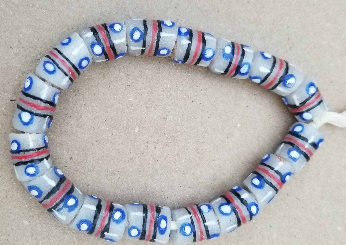 Frosted Clear African Beads, 16 Hand painted Beads, Krobo Beads