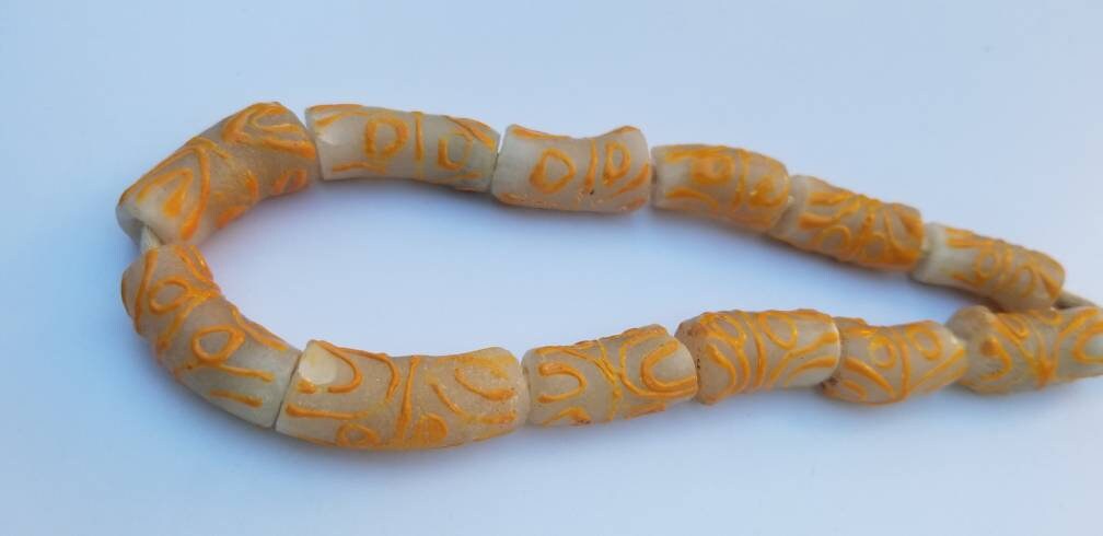 Frosted African Handprinted Beads, African Beads, Natural Beads