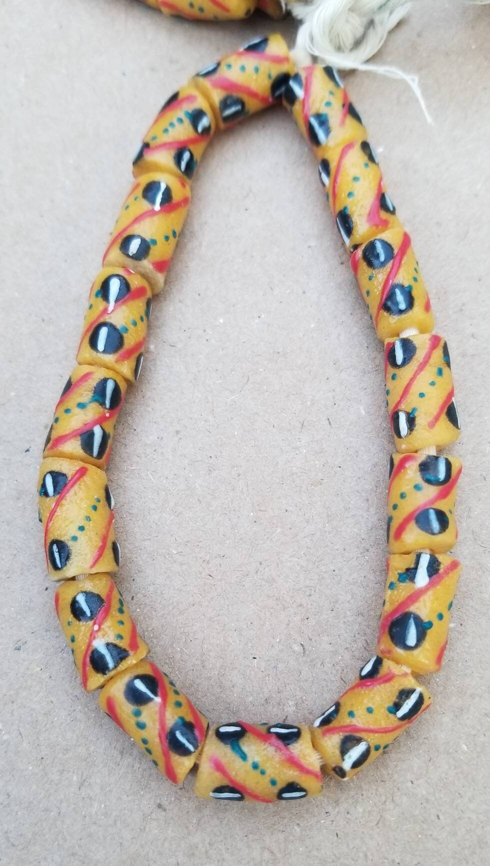 16 Mustard Yellow HandPainted Beads, Glass Beads, Tribal Beads