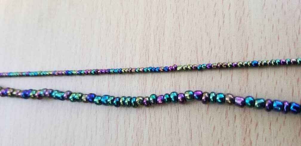 Plus 4mm Iridescent Waist Beads, Tie on Waist Beads, Stretch Belly Chain