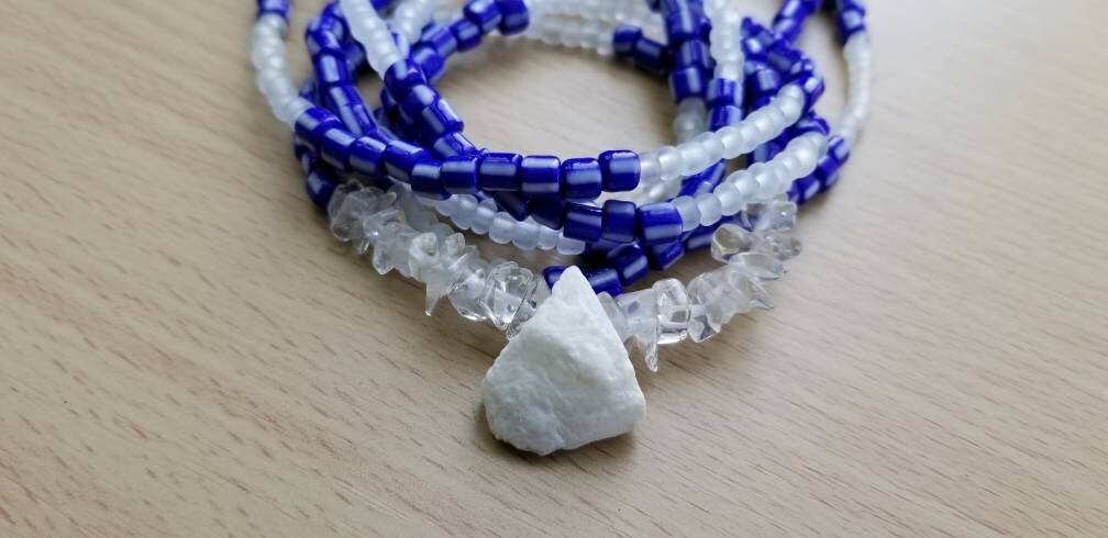 African Crystal Quartz Waist Beads, Belly Chain, Clasp Waist Bead