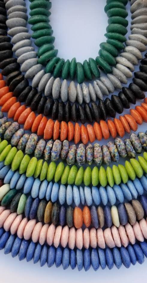 100 African Spacer Beads, Krobo Disk Beads