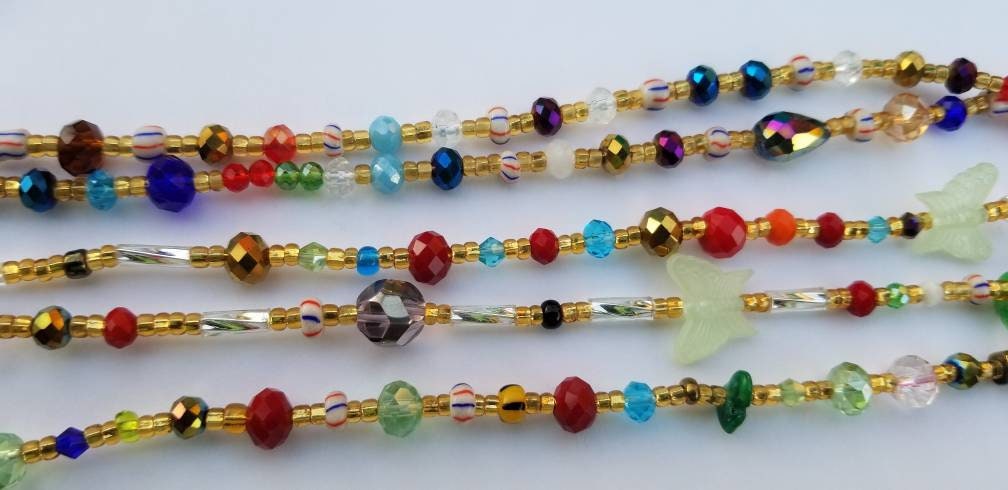 Hip Beads, Tie on Crystal Waist Beads, Mix Beads