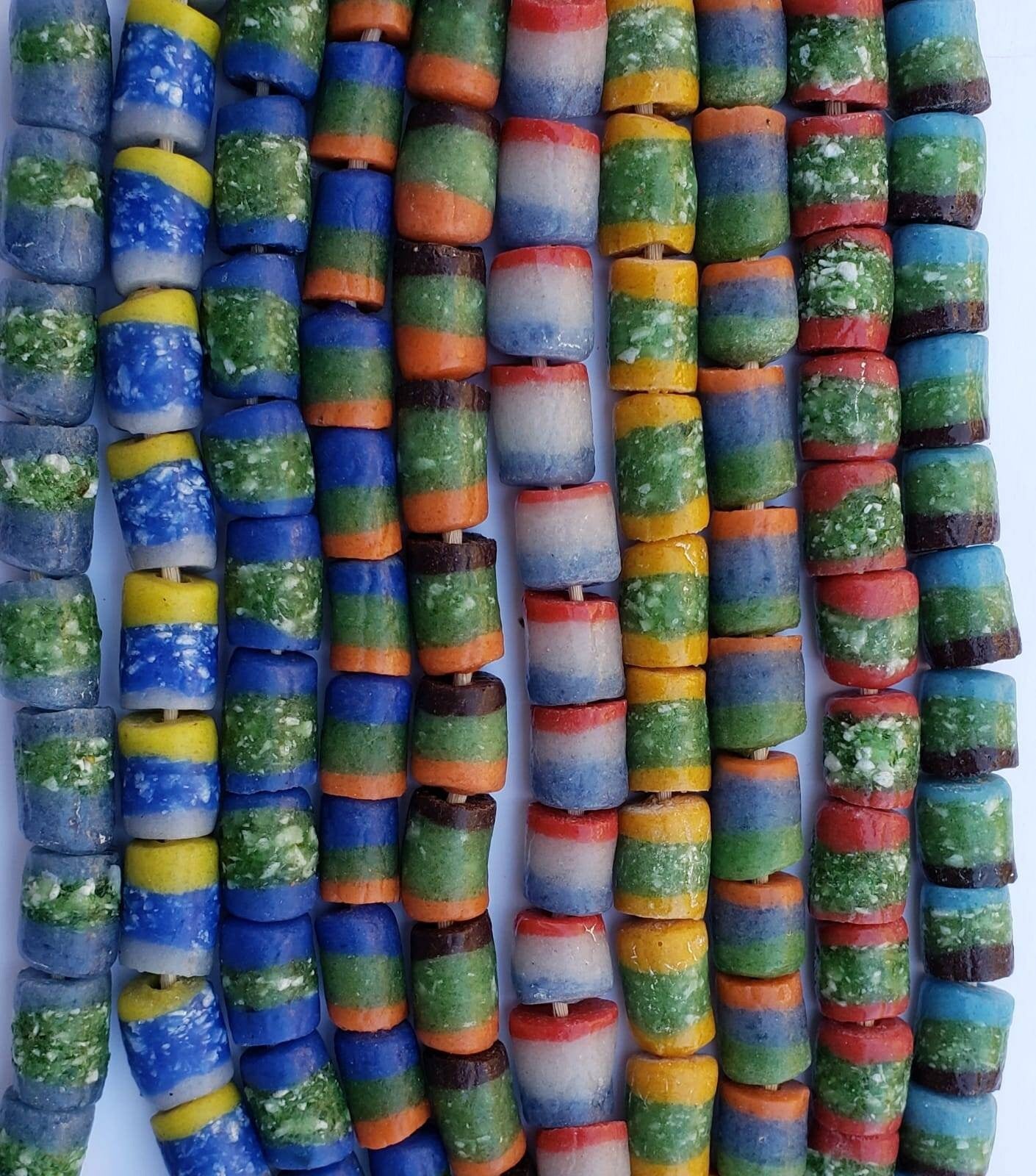 Cylinder African Bead, Powdered Glass Beads, Jewelry Making Beads