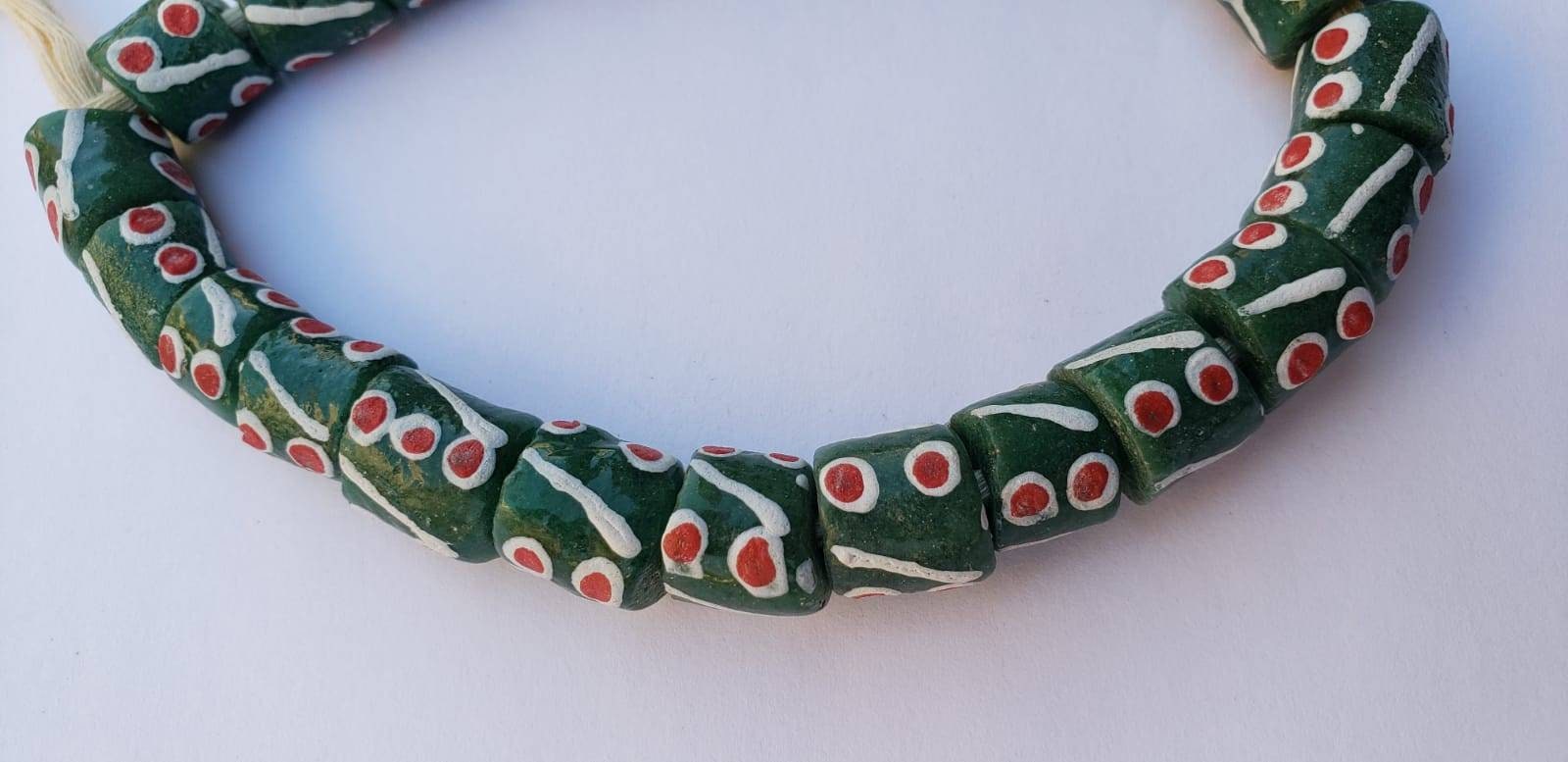 23 Green Krobo Beads, African Jewelry Beads, Ghana Beads