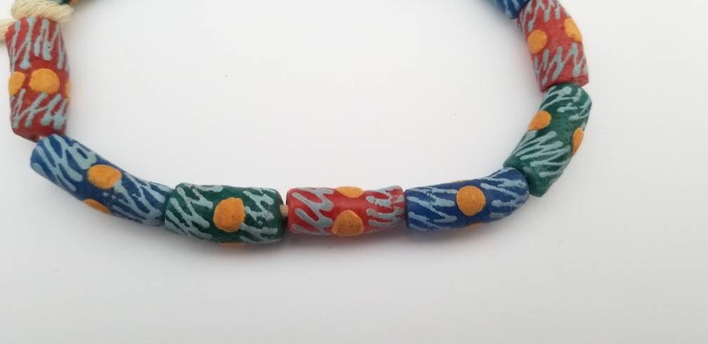 12 Multi-colored African Beads, Handmade Beads, Hand Printed Beads