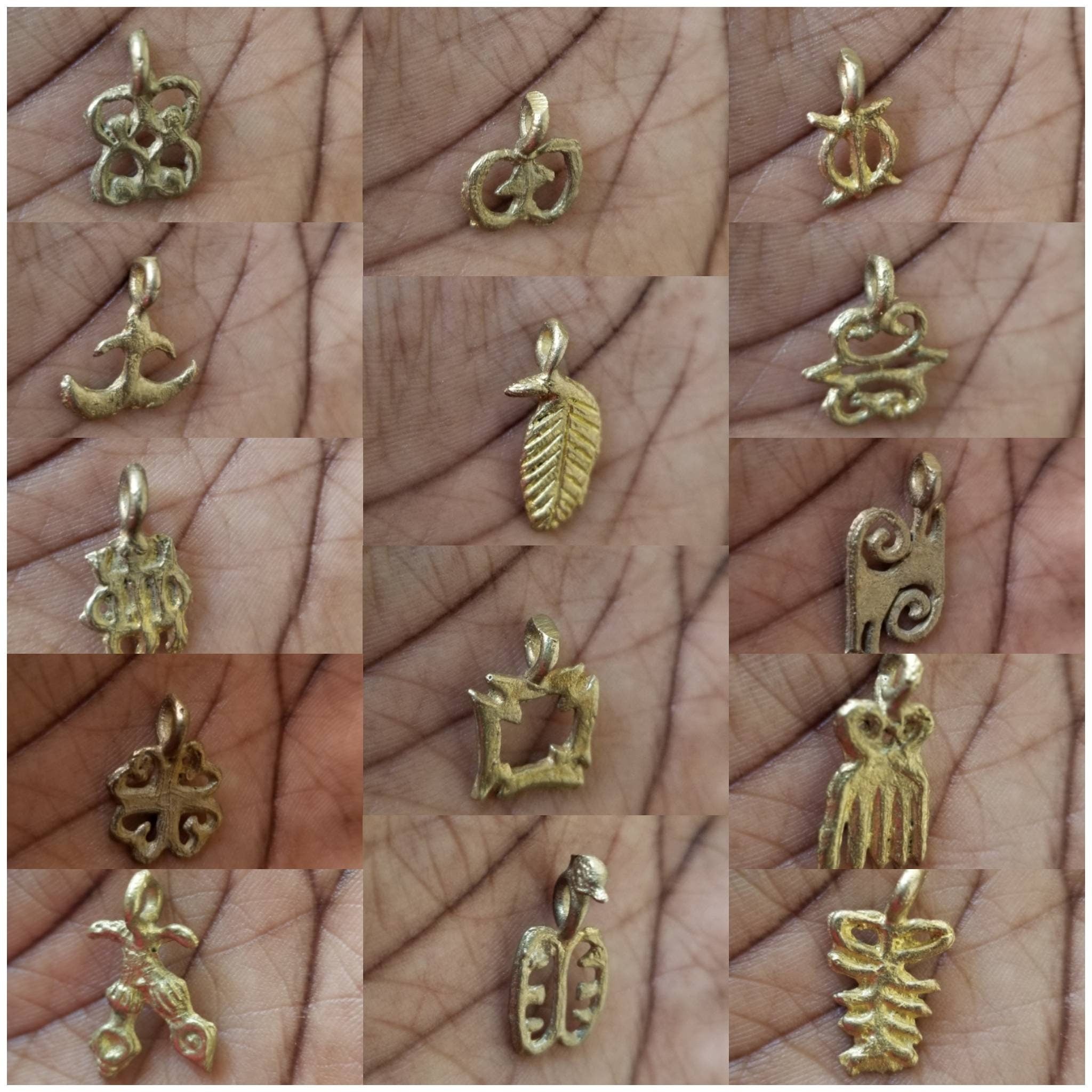 Small Tribal Brass Pendants, African Adinkra Charm, Brass Beads