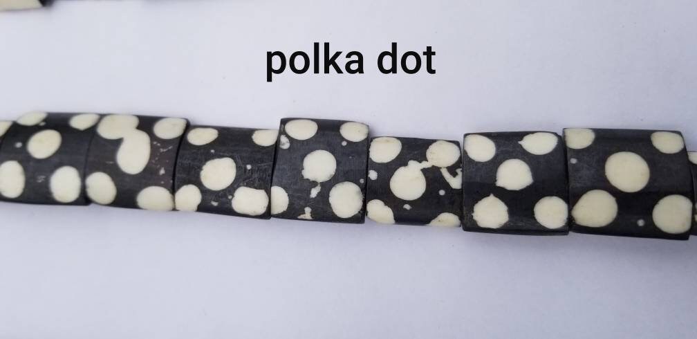 African Batik Beads, Black and White Cow Bone Beads