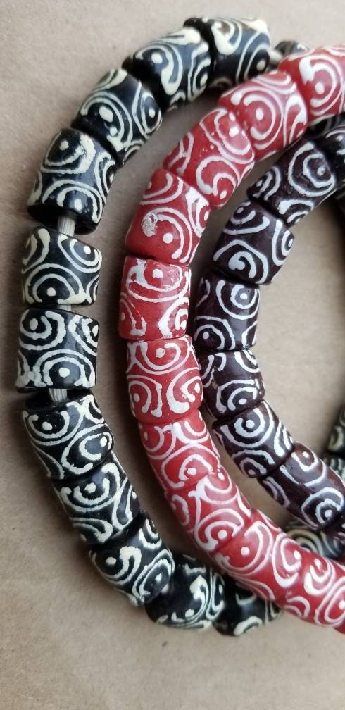 18 African Handpainted Beads, Recycled Glass Beads, Jewelry Making Beads