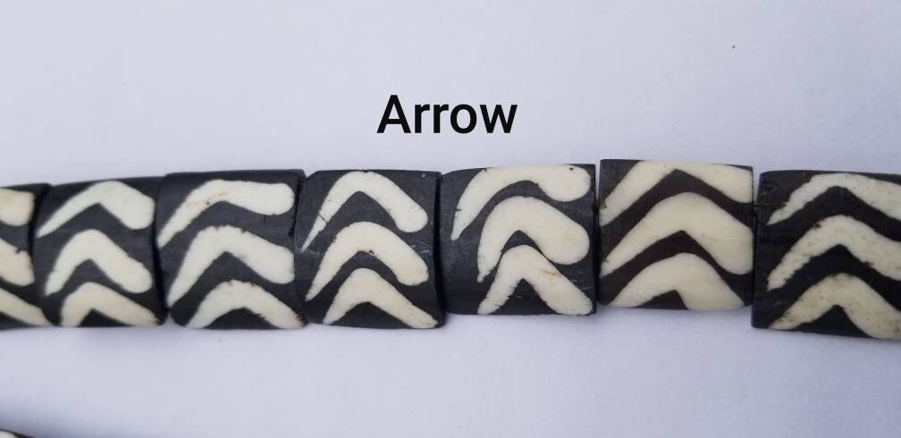 African Batik Beads, Black and White Cow Bone Beads