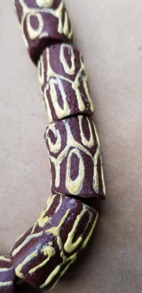 12 Large Brown Powdered Glass Beads, African Beads, Krobo Beads