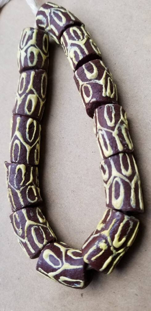 12 Large Brown Powdered Glass Beads, African Beads, Krobo Beads