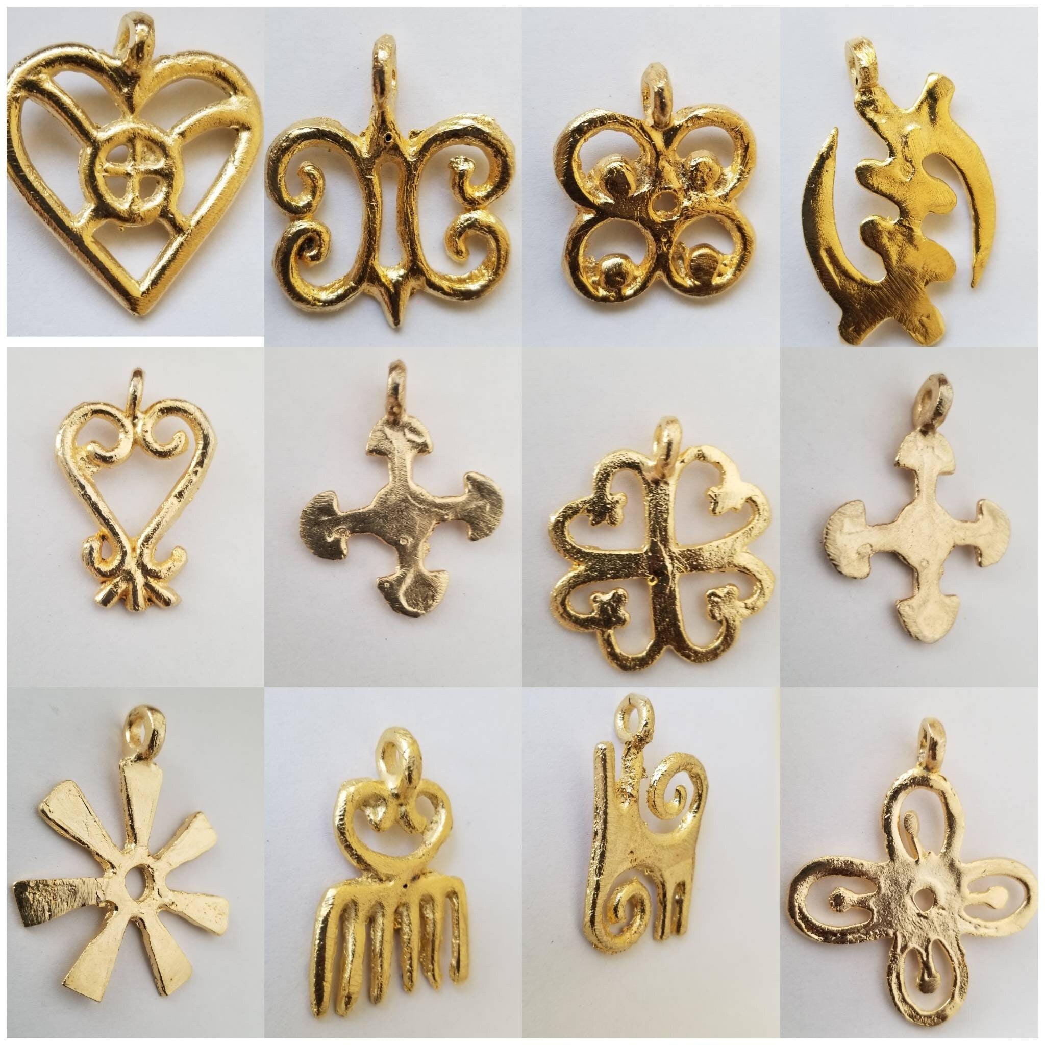 Adinkra Pendants, Polished Brass Beads, Ghana Beads