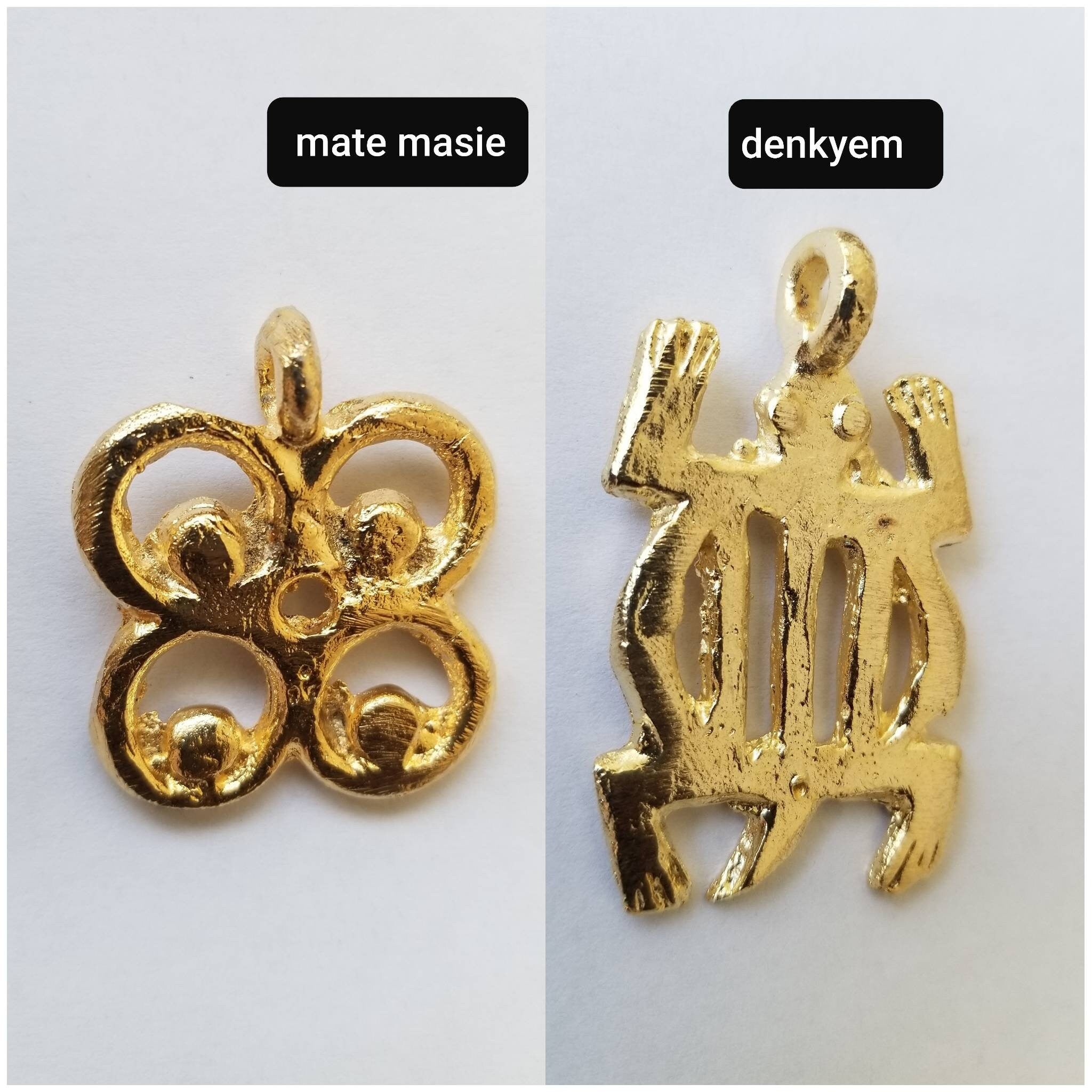 Adinkra Pendants, Polished Brass Beads, Ghana Beads