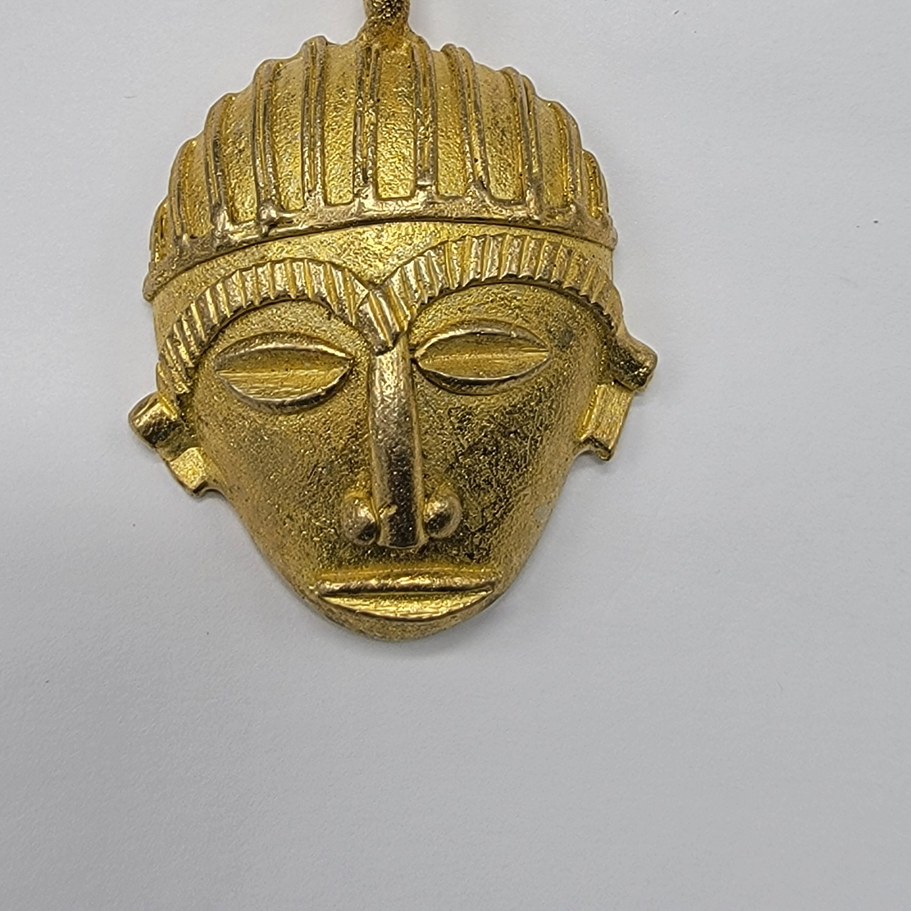 Mask Pendant, African Brass Beads