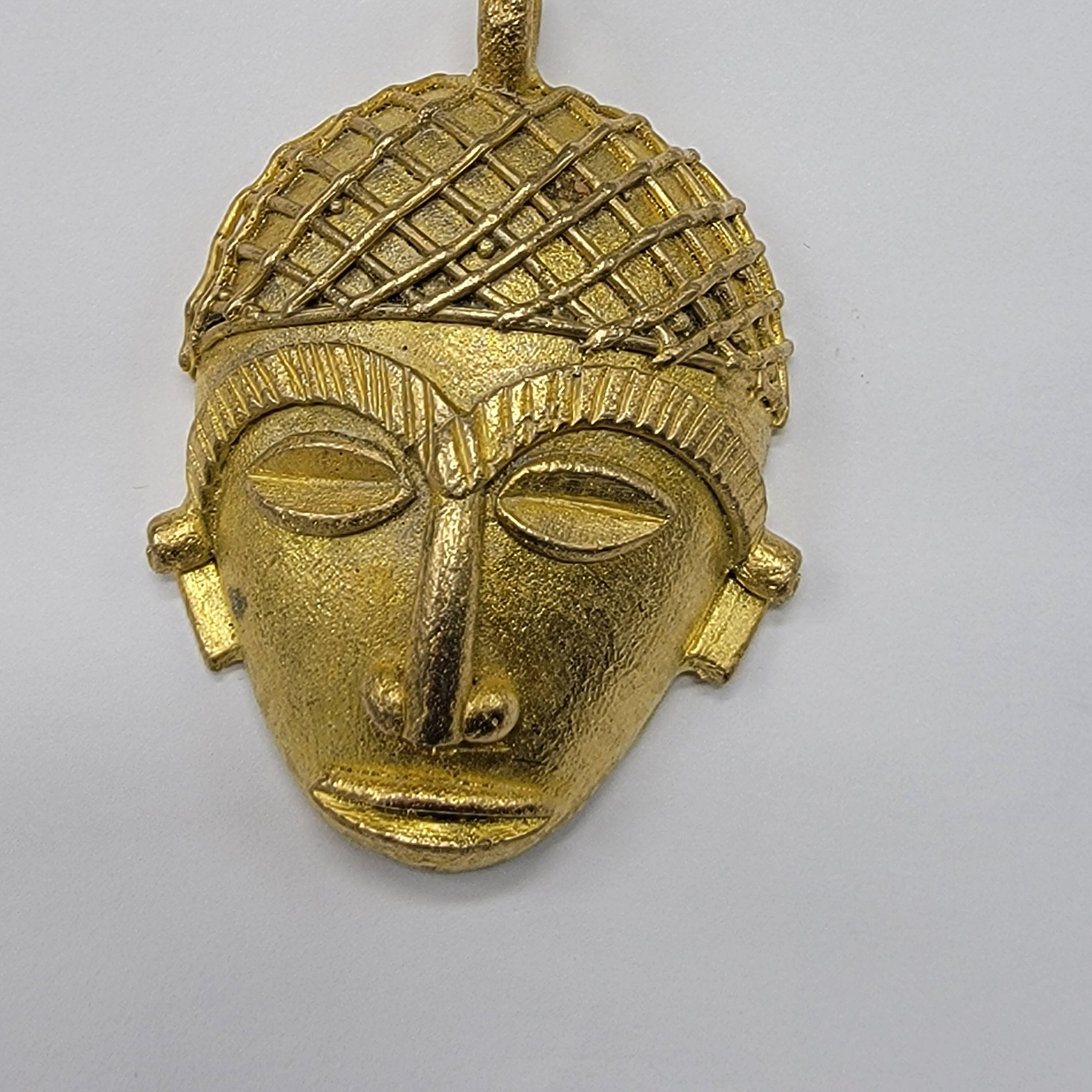 Mask Pendant, African Brass Beads