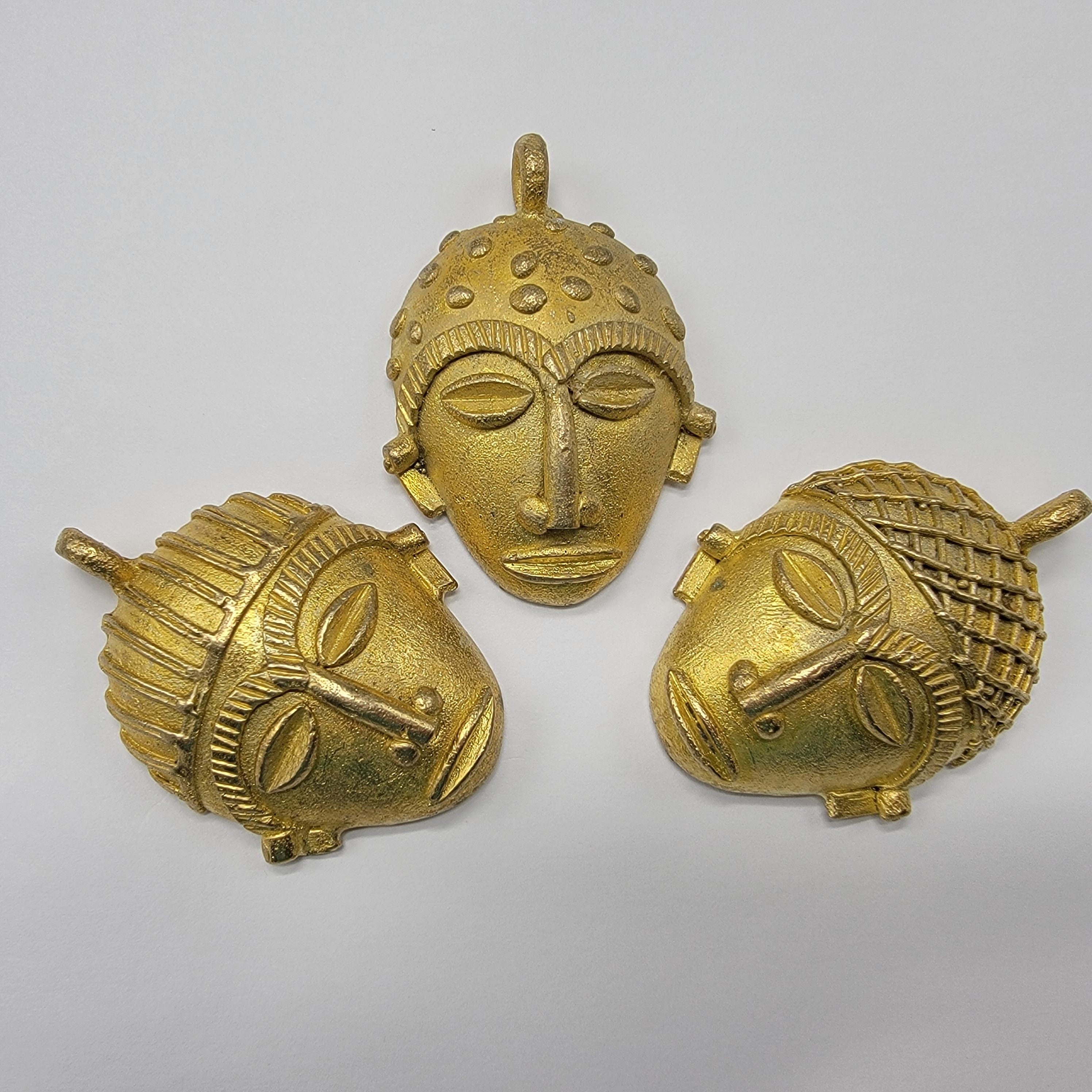 Mask Pendant, African Brass Beads