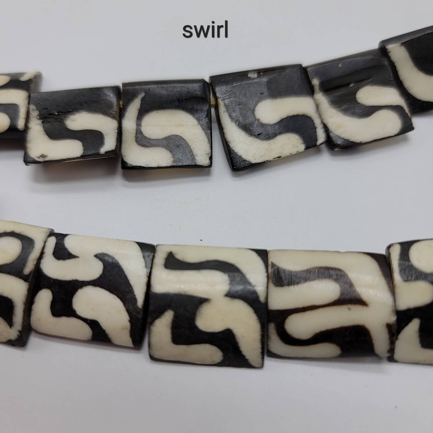 African Batik Beads, Black and White Cow Bone Beads