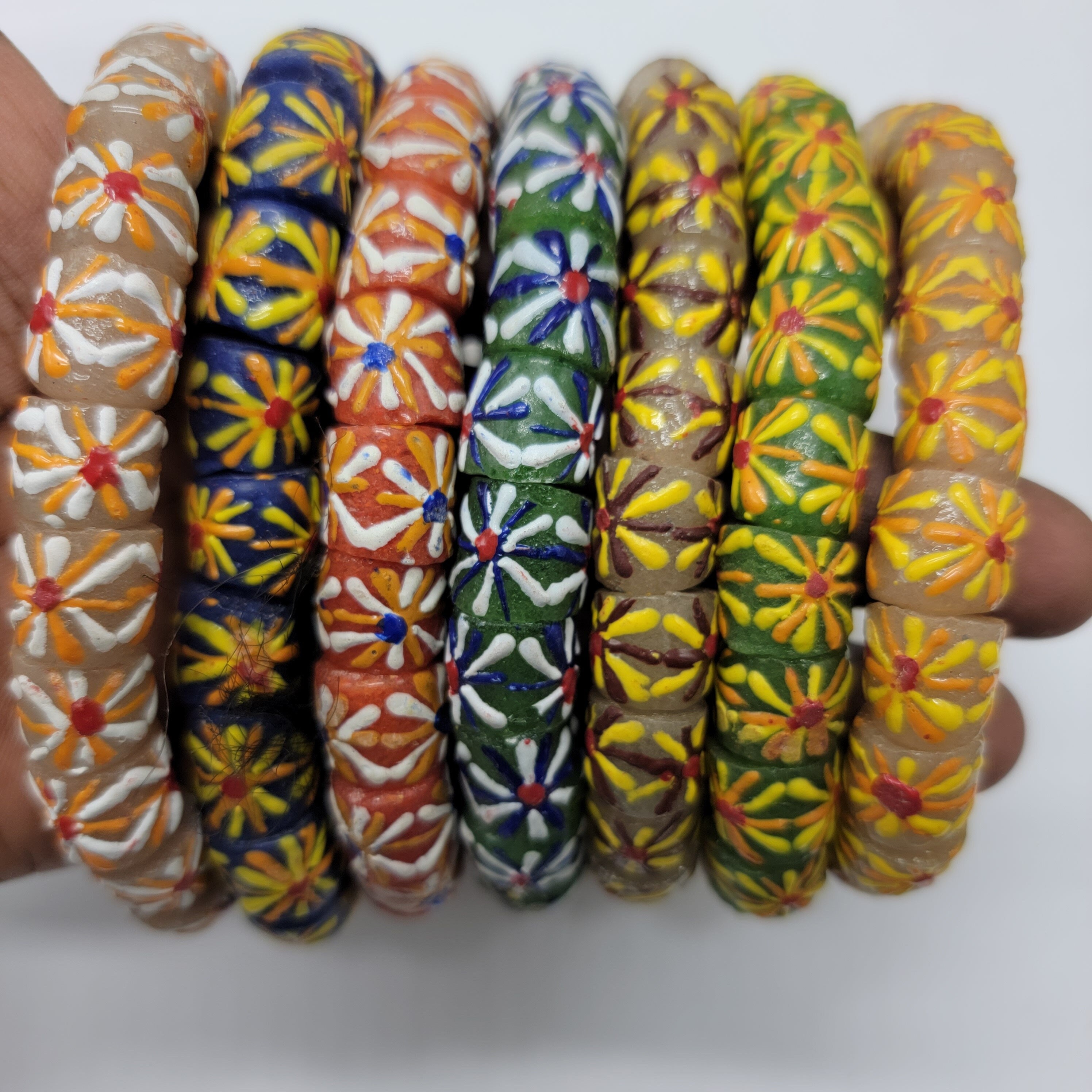 22 Star Hand Printed Beads, African Beads, Jewelry Making